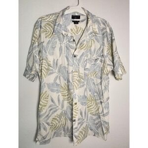 Honolua Surf Co Mens XXL Blue Green Tropical Leaf Bamboo Blend Camp Shirt XXL